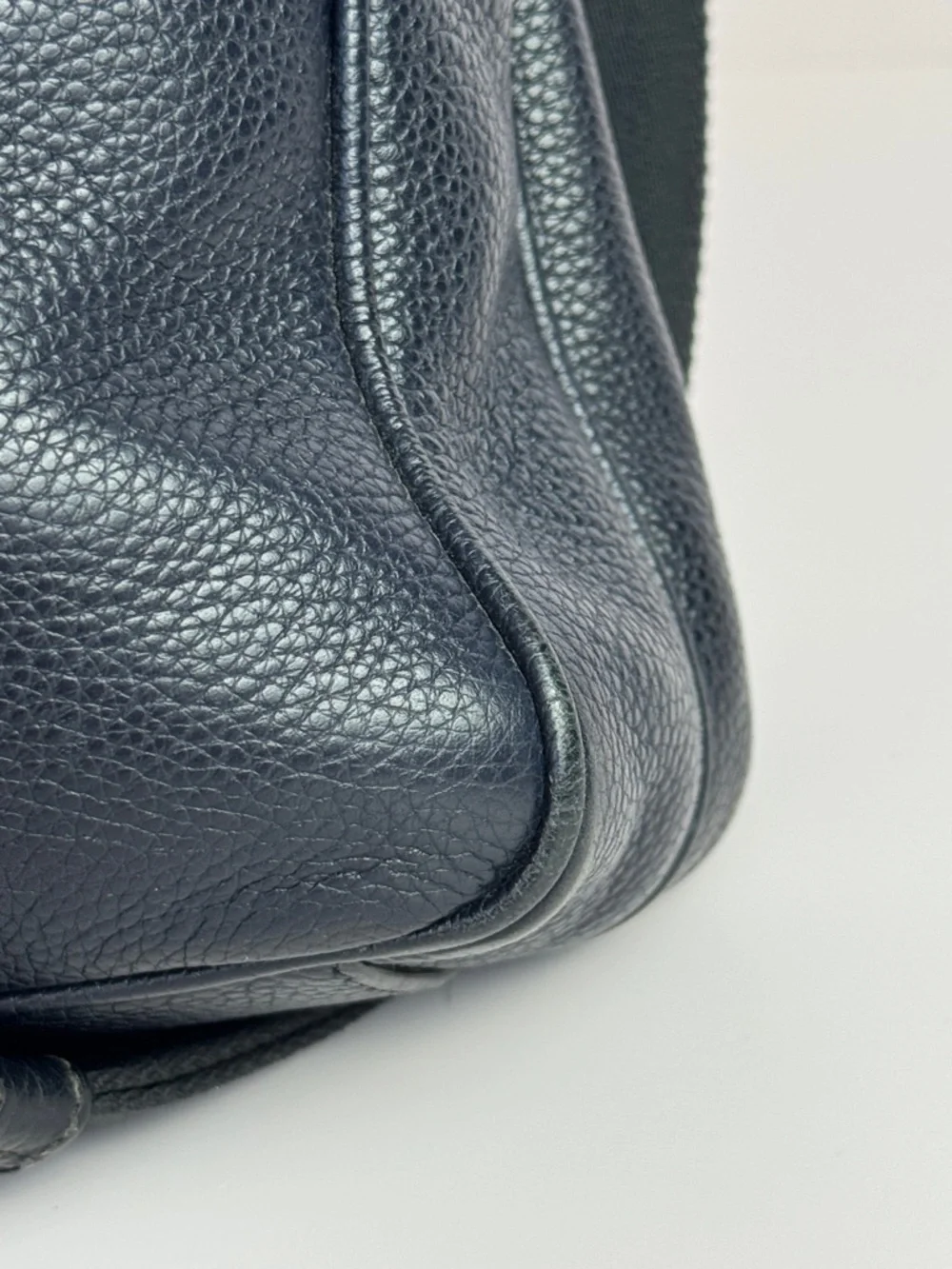 Prada Navy Blue Pebbled Leather Messenger Bag with Branded Strap - Picture 10 of 16